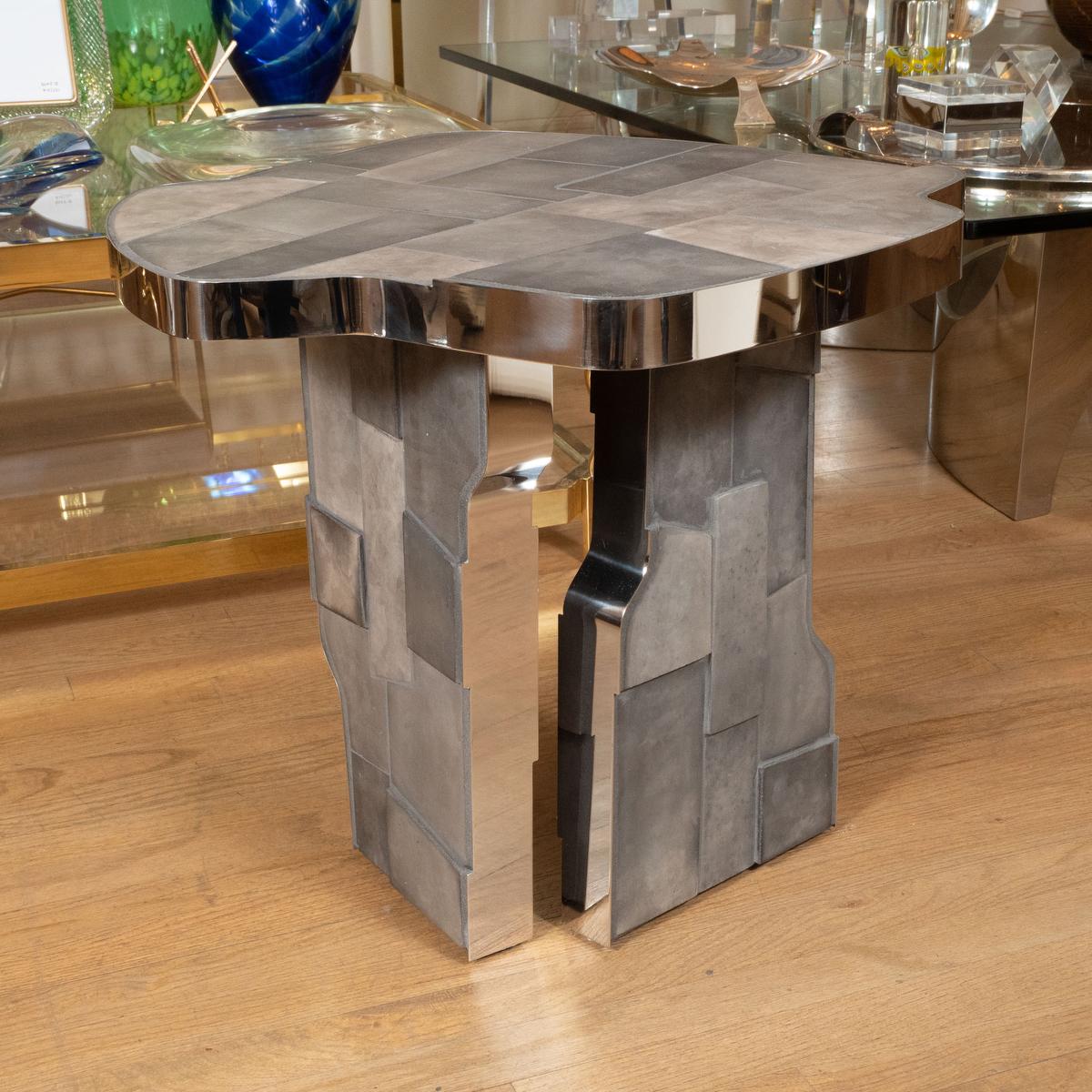 Mid-Century Modern Ceramic and nickel mosaic side table For Sale