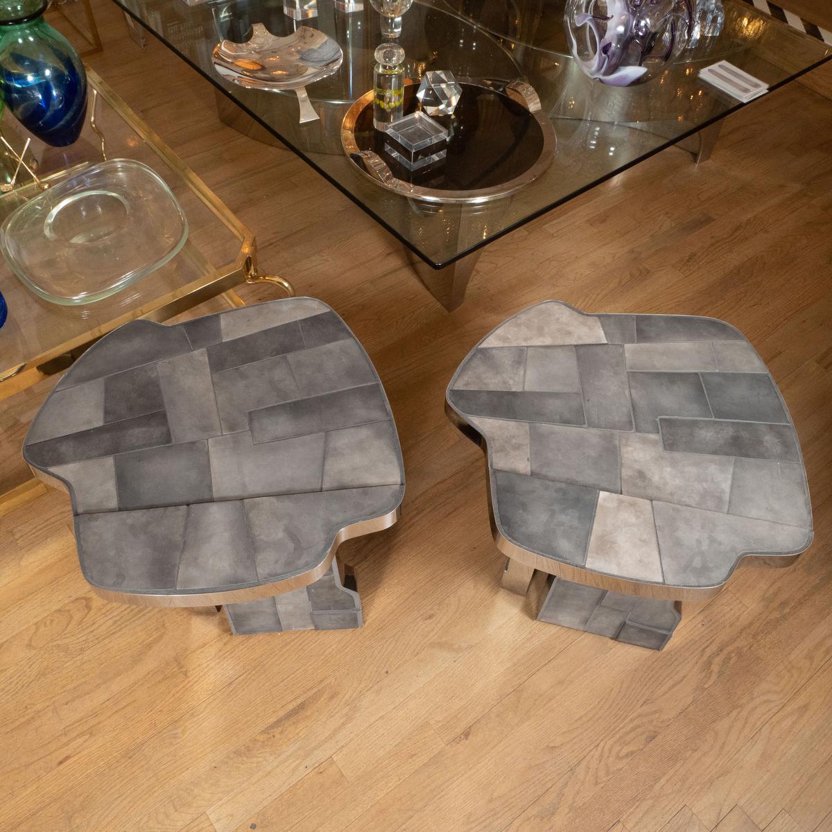 Mosaic Ceramic and nickel mosaic side table For Sale