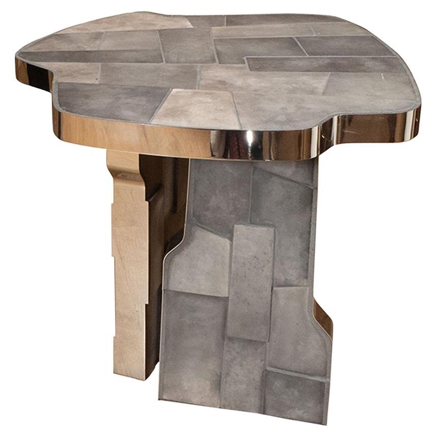 Ceramic and nickel mosaic side table For Sale