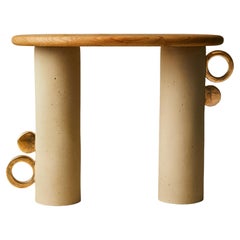 Ceramic And Oak Side Table With Gold Lustre, Handmade, “Orbital” by Miyelle