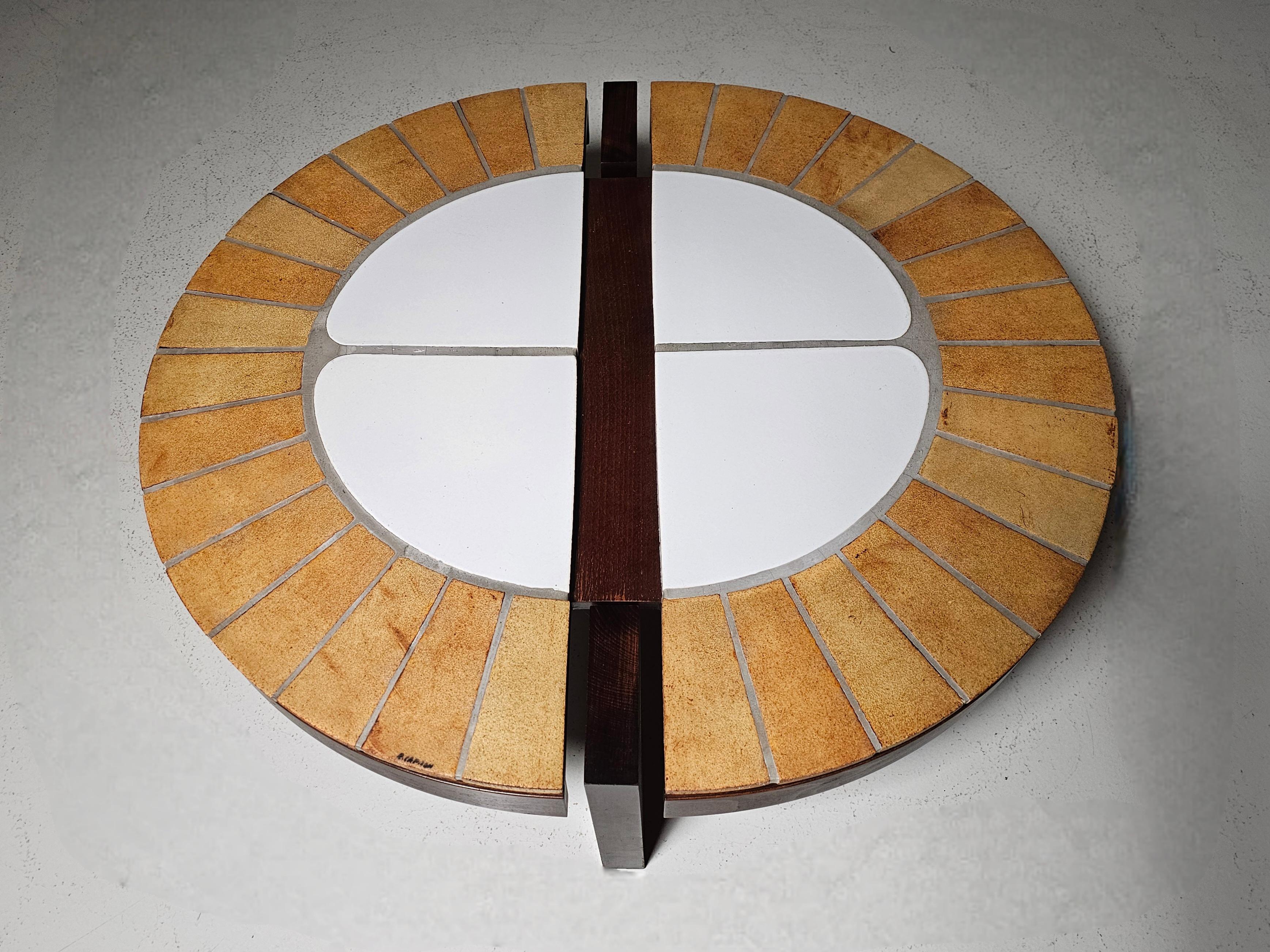 Ceramica Tavolino in ceramica e legno di quercia Eucalyptus di Roger Capron, anni '70 in vendita
