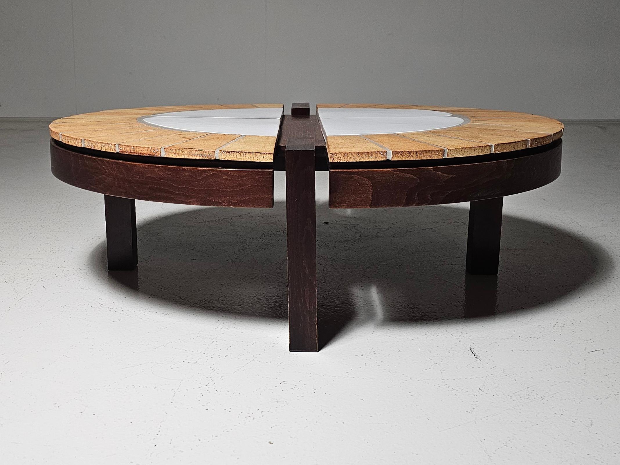 Tavolino in ceramica e legno di quercia Eucalyptus di Roger Capron, anni '70 in vendita 1