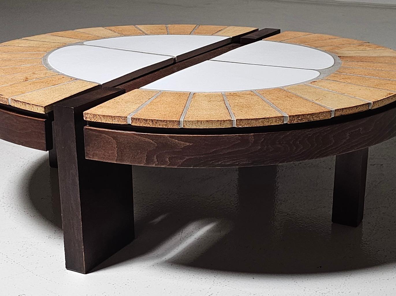Tavolino in ceramica e legno di quercia Eucalyptus di Roger Capron, anni '70 in vendita 2
