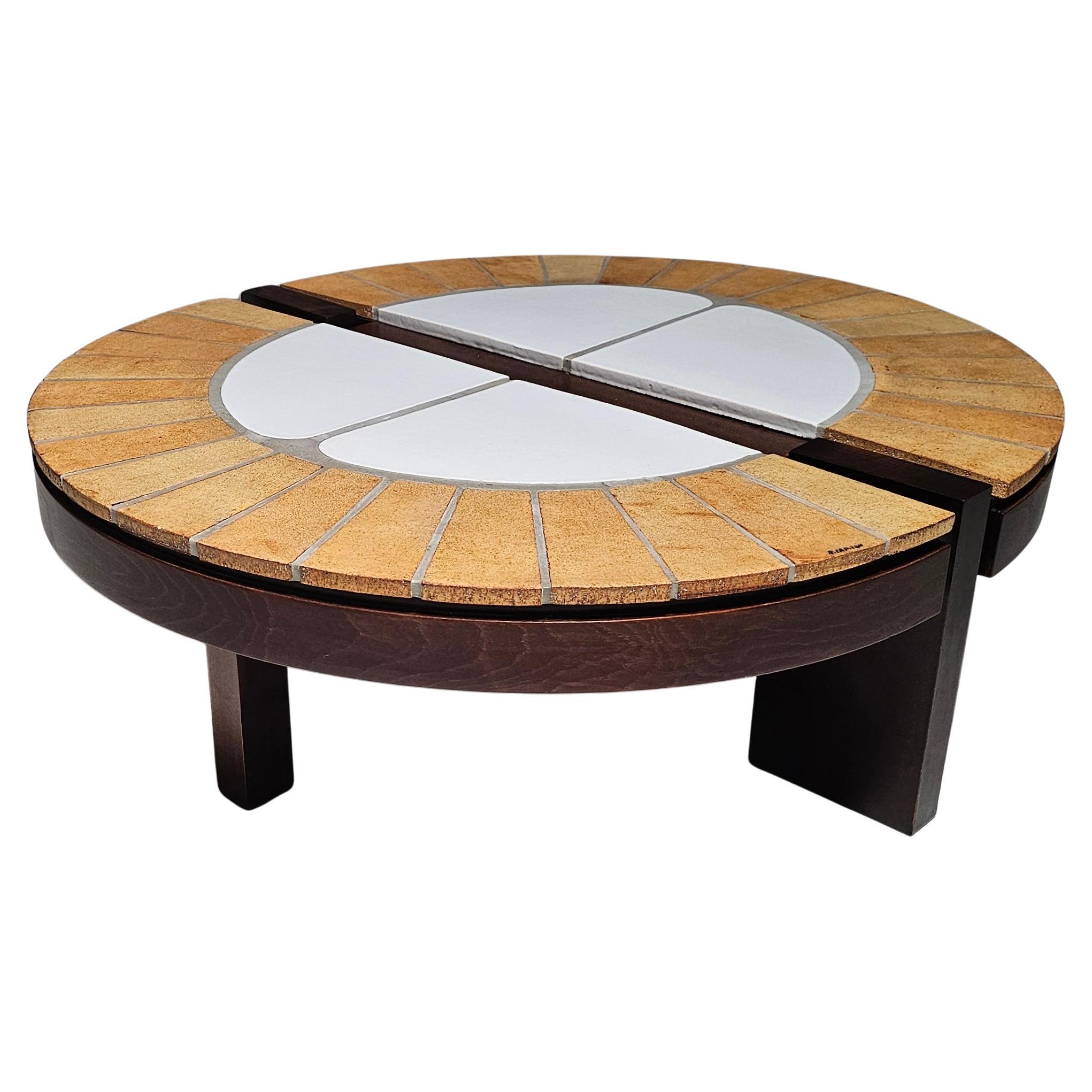 Ceramic and oak wood Eucalyptus Coffee Table by Roger Capron, 1970s