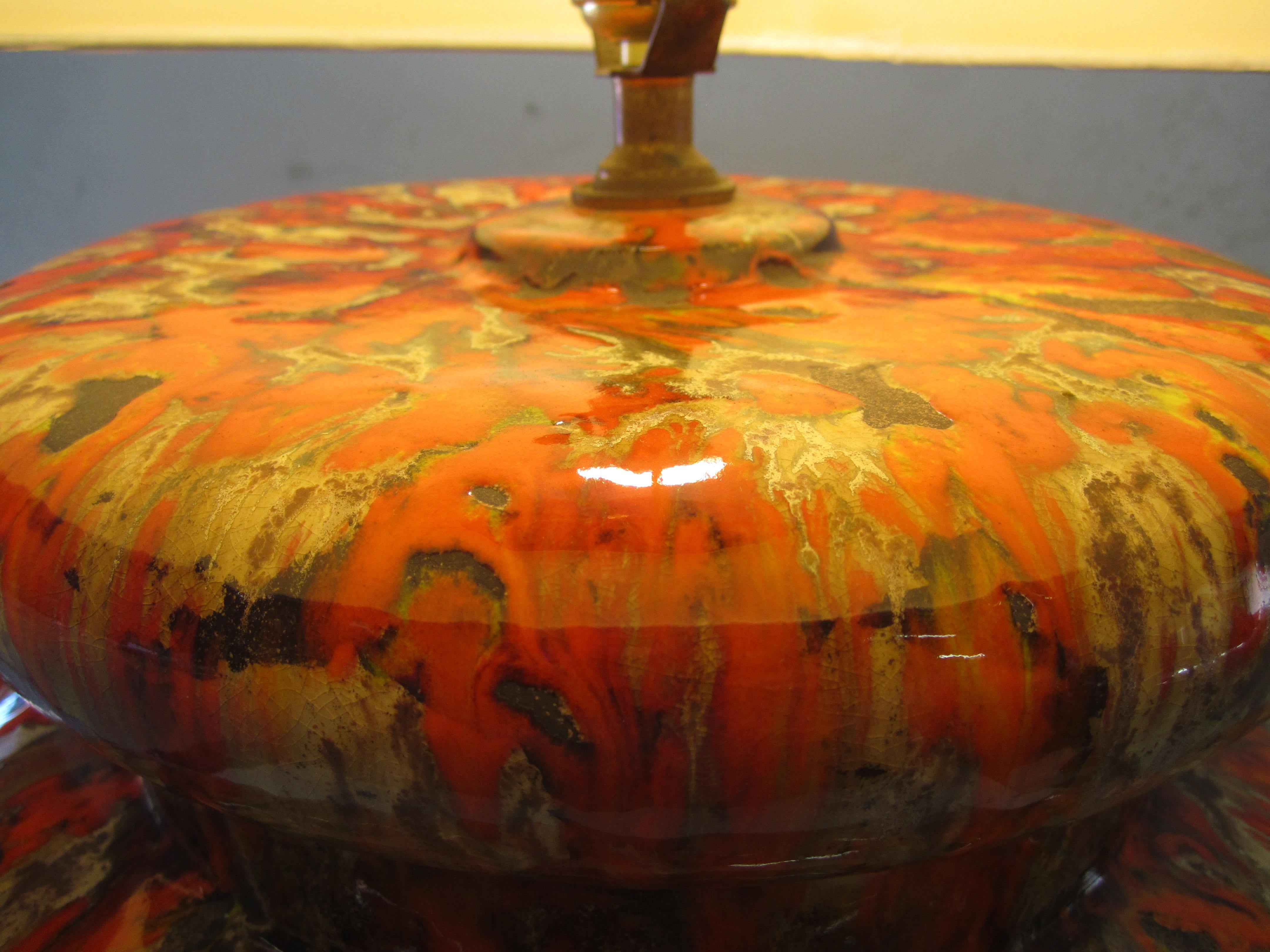 Mid-Century Modern Ceramic and Orange Glaze Drip Lamp