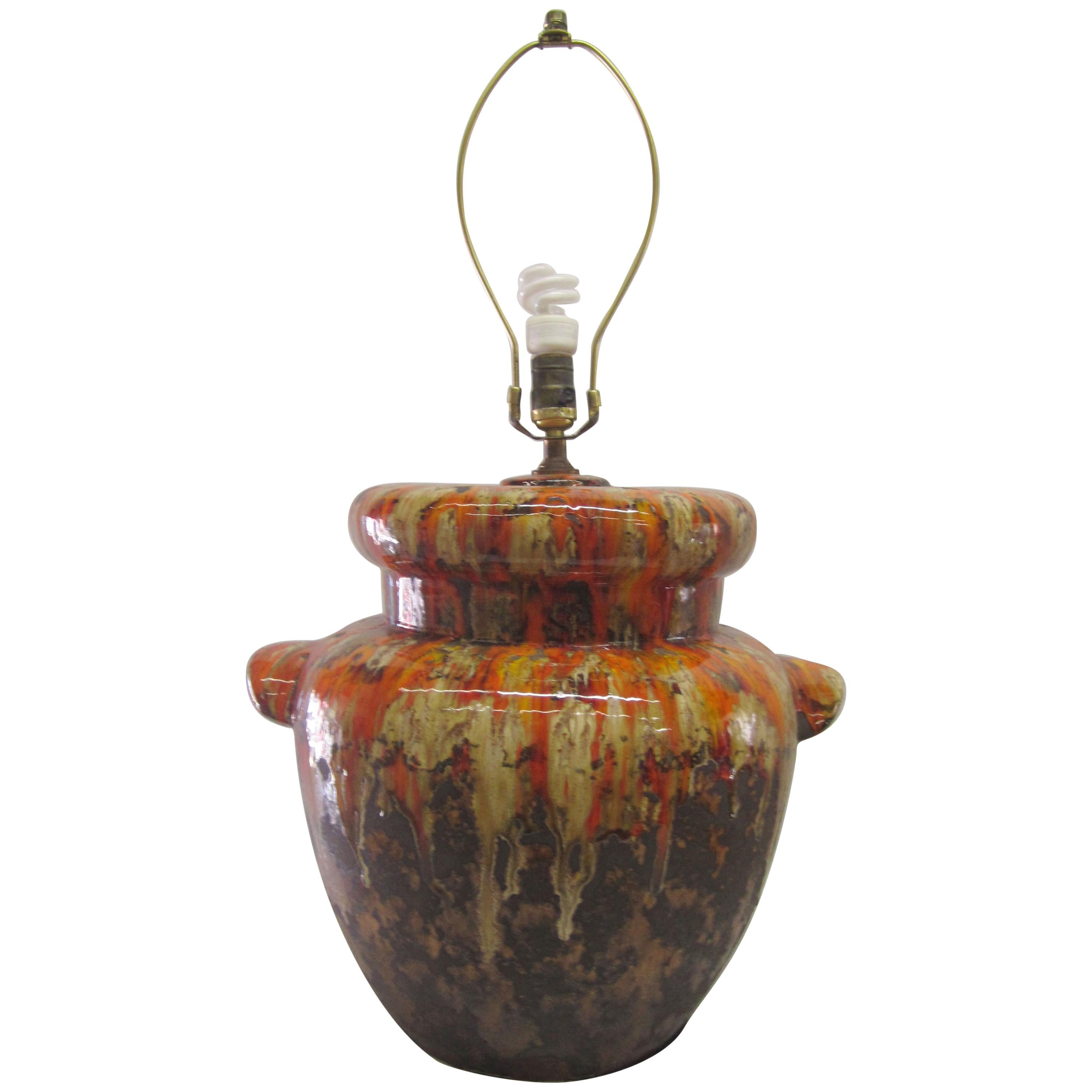 Ceramic and Orange Glaze Drip Lamp