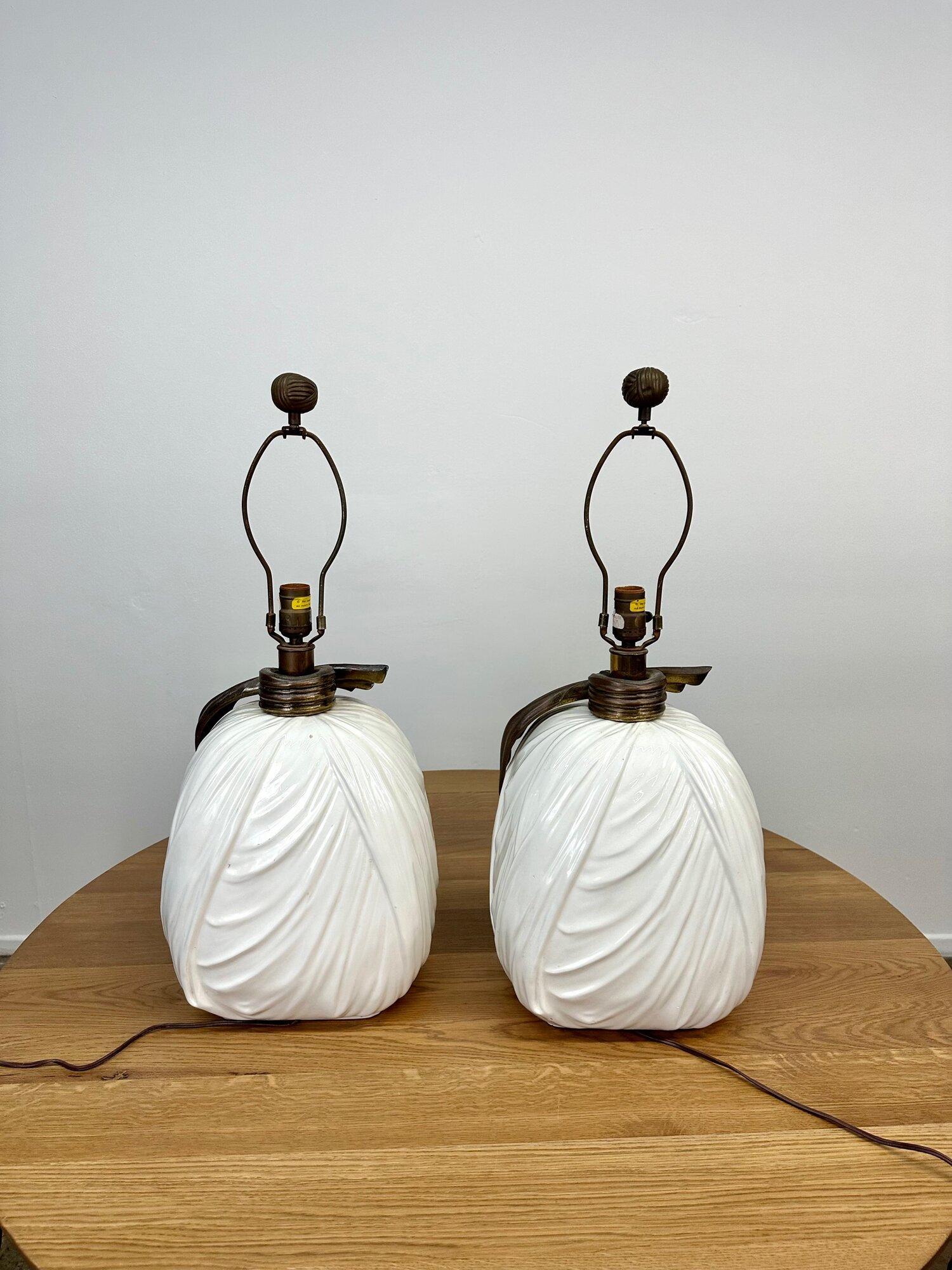 Mid-Century Modern Ceramic and Patinated Brass Lamps by Chapman For Sale