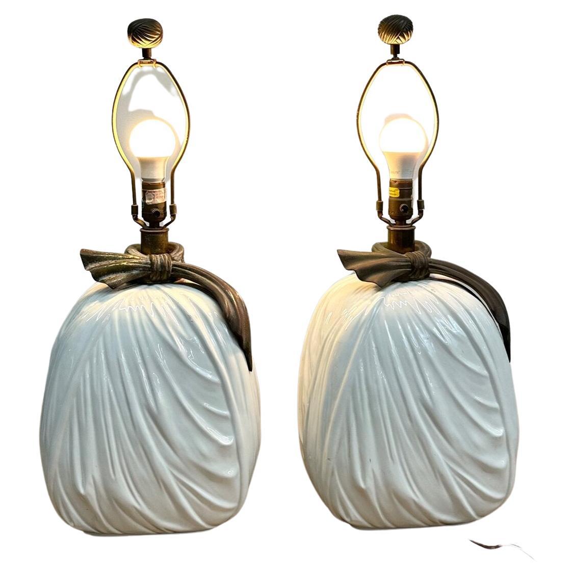 Ceramic and Patinated Brass Lamps by Chapman For Sale