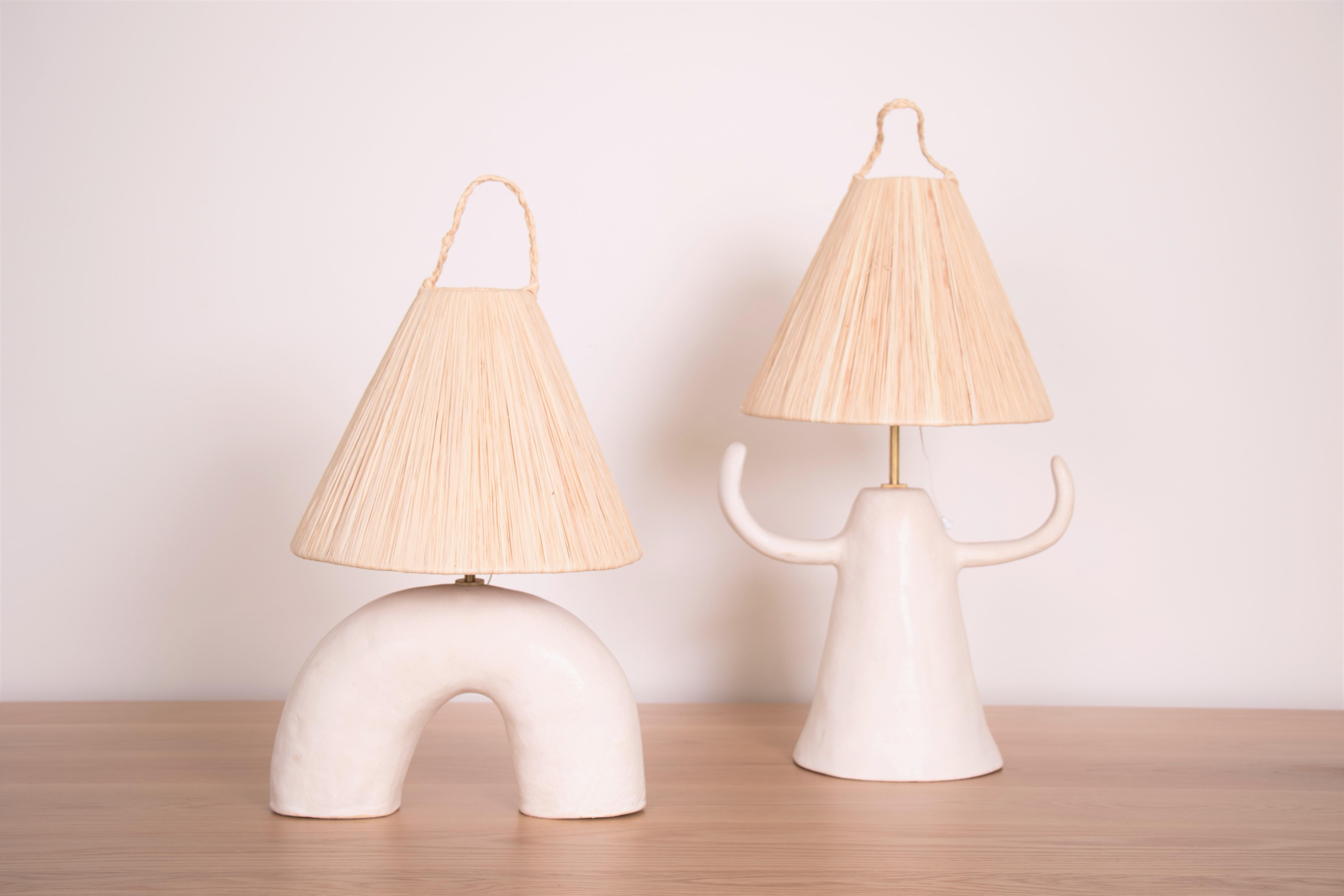 Spanish Ceramic and Raffia Lamp
