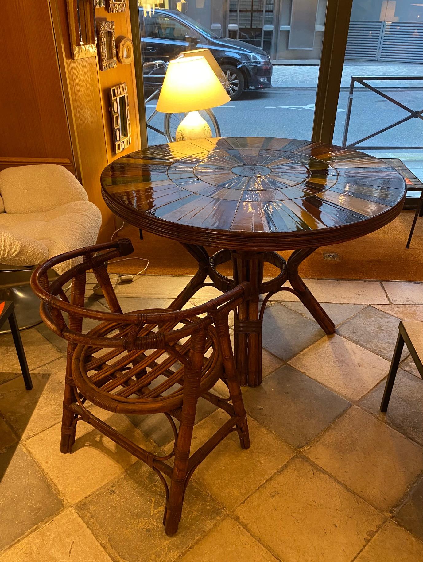 Ceramic and Rattan Dining Room Set by Roger Capron, France, 1960s In Good Condition In Paris, FR