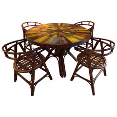 Juego de comedor de cerámica y ratán de Roger Capron, Francia, años 60