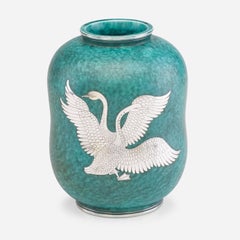 Ceramic and Silver "Argenta" Vase by Wilhelm Kage Representing a Woman and Swan