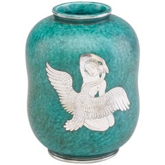 Ceramic and Silver "Argenta" Vase by Wilhelm Kage Representing a Woman and Swan