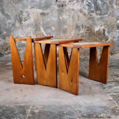 Nischentische aus Keramik und massiver Eiche von Guillerme & Chambron, Frankreich, 1960er Jahre