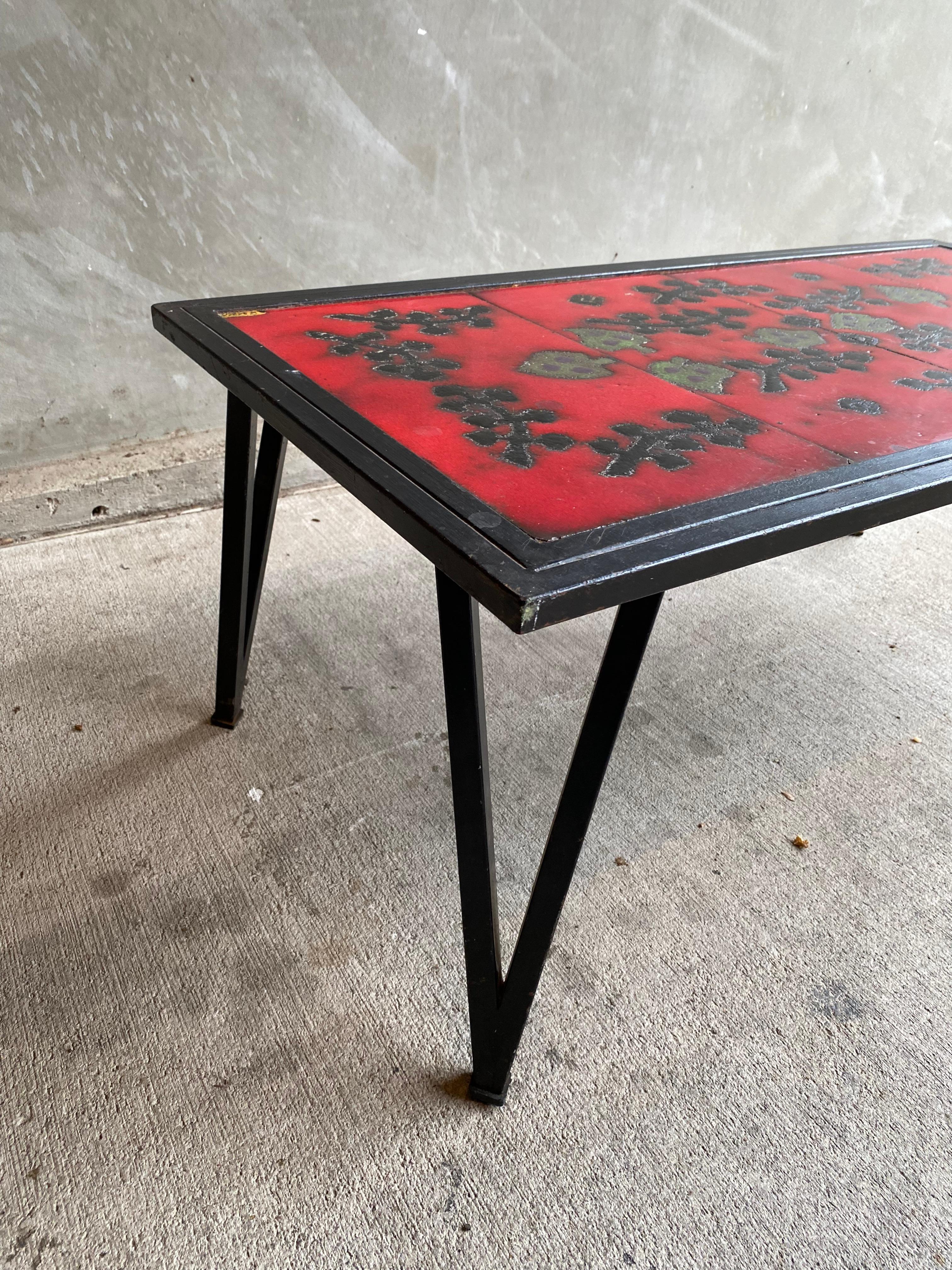 Ceramic and Steel Cocktail Table, Style of Adnet & Carbonelle, France, 1950's In Good Condition In Austin, TX