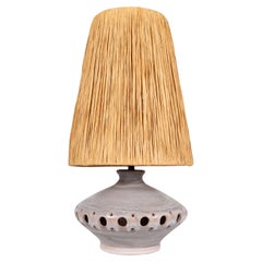 Ceramic and straw table lamp in the style of Georges Pelletier, France, 1970s
