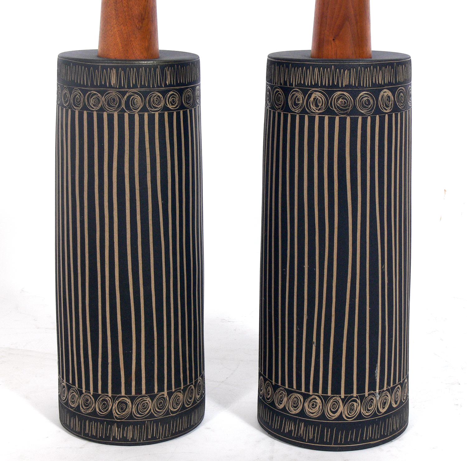 Mid-Century Modern Ceramic and Walnut Lamps by Gordon and Jane Martz