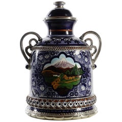 Ceramic and White Metal 
Alpaca
 Base with Hand Painted Mexican Scene