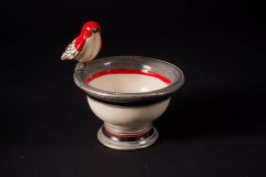 Ceramic and White Metal 'Alpaca' Bird Bowl Centerpiece