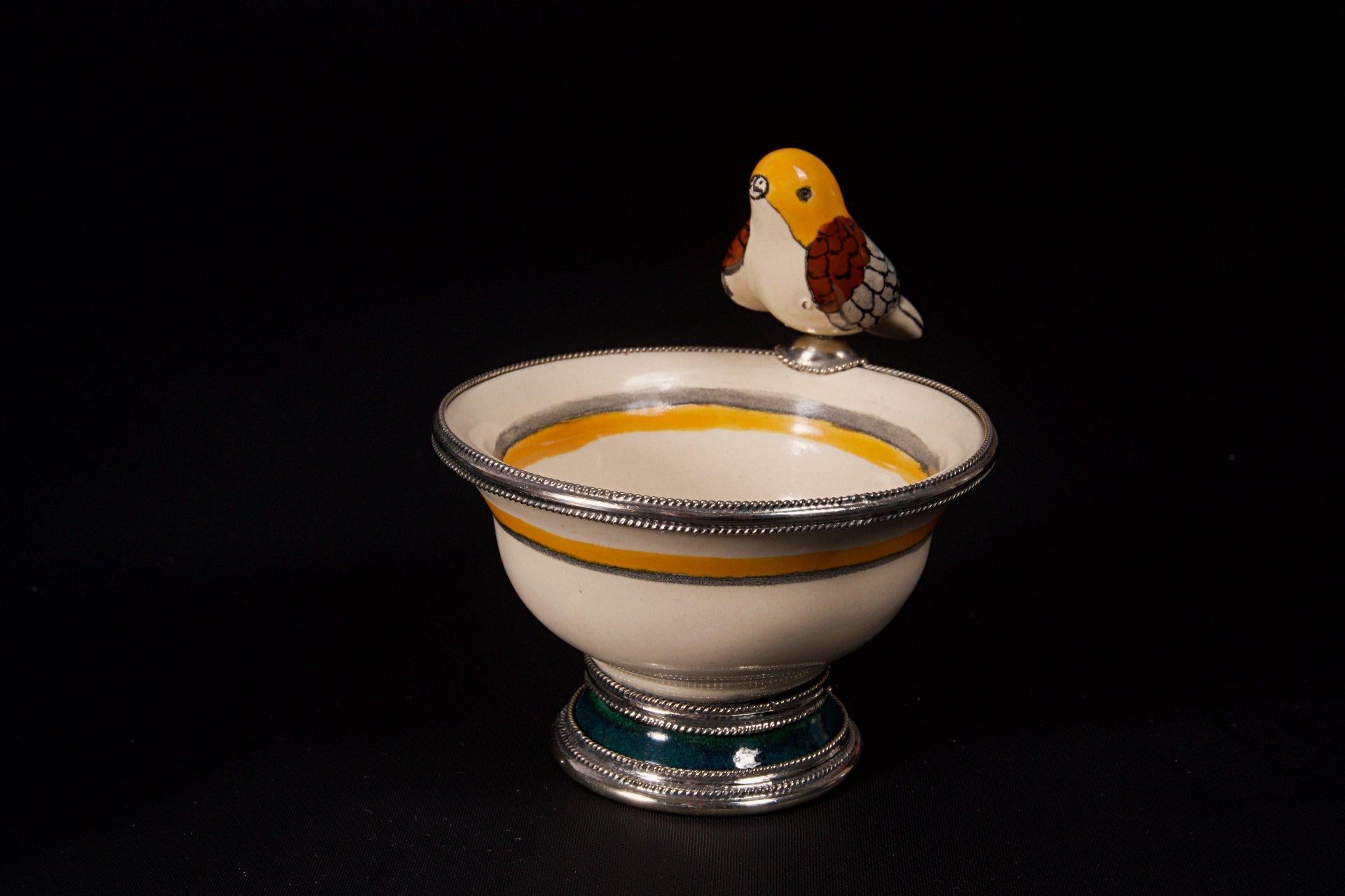Always unique pieces are what you are going to hear about Jesus Guerrero Santo's work, all the pieces are handmade and created one by one it takes months to produce each peace. This ceramic and white metal (alpaca) bowl centerpiece, was created in