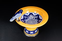 Ceramic and White Metal 'Alpaca' Bird Bowl Centerpiece