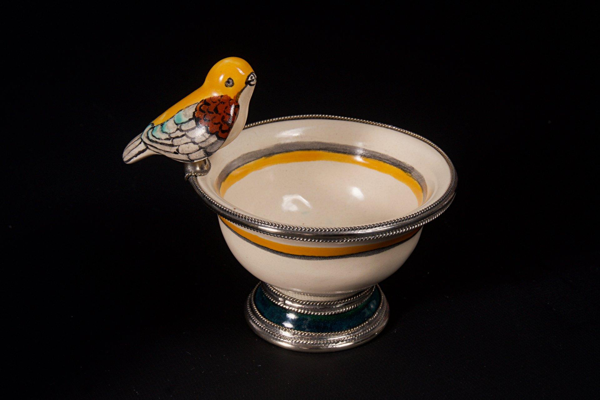 Baroque Revival Ceramic and White Metal 'Alpaca' Bird Bowl Centerpiece