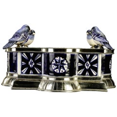 Ceramic and White Metal 'Alpaca' Bird Bowl Centerpiece