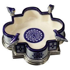 Ceramic and White Metal 
Alpaca
 Bird Bowl Centerpiece