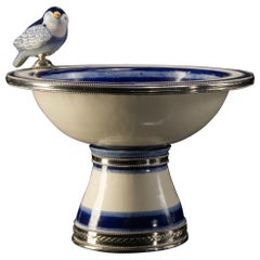 Ceramic and White Metal 
Alpaca
 Bird Bowl Centerpiece