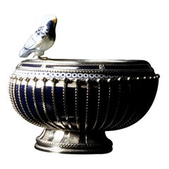 Ceramic and White Metal 'Alpaca' Bird Bowl Centerpiece
