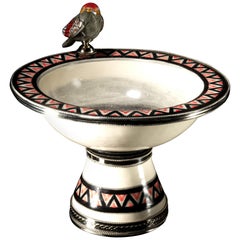 Ceramic and White Metal 
Alpaca
 Bird Bowl Centerpiece