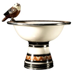 Ceramic and White Metal 
Alpaca
 Bird Bowl Centerpiece