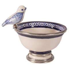 Ceramic and White Metal 
Alpaca
 Bird Bowl Centerpiece