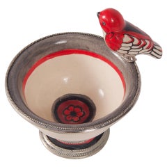 Ceramic and White Metal 'Alpaca' Bird Bowl Centerpiece