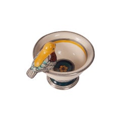 Ceramic and White Metal 
Alpaca
 Bird Bowl Centerpiece