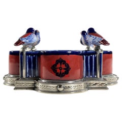 Ceramic and White Metal 'Alpaca' Bird Bowl Centerpiece