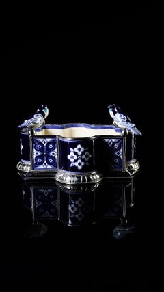 Ceramic and White Metal 'Alpaca' Bird Bowl Centerpiece