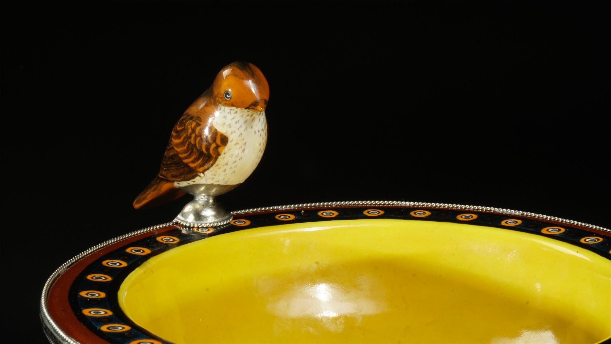 Mexican Ceramic and White Metal 'Alpaca' Bird Bowl Centrepiece