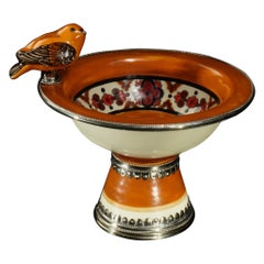 Ceramic and White Metal 'Alpaca' Bird Bowl Centrepiece