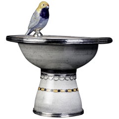 Ceramic and White Metal 'Alpaca' Bird Bowl Centerpiece
