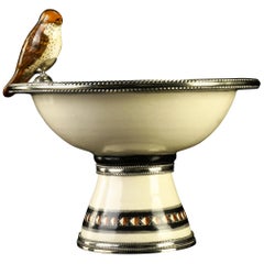 Ceramic and White Metal 'Alpaca' Bird Bowl Centrepiece