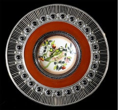 Ceramic and White Metal 'Alpaca' Birds Set of Five Plates