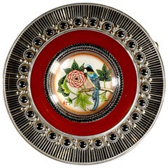 Ceramic and White Metal 'Alpaca' Birds Set of Five Plates