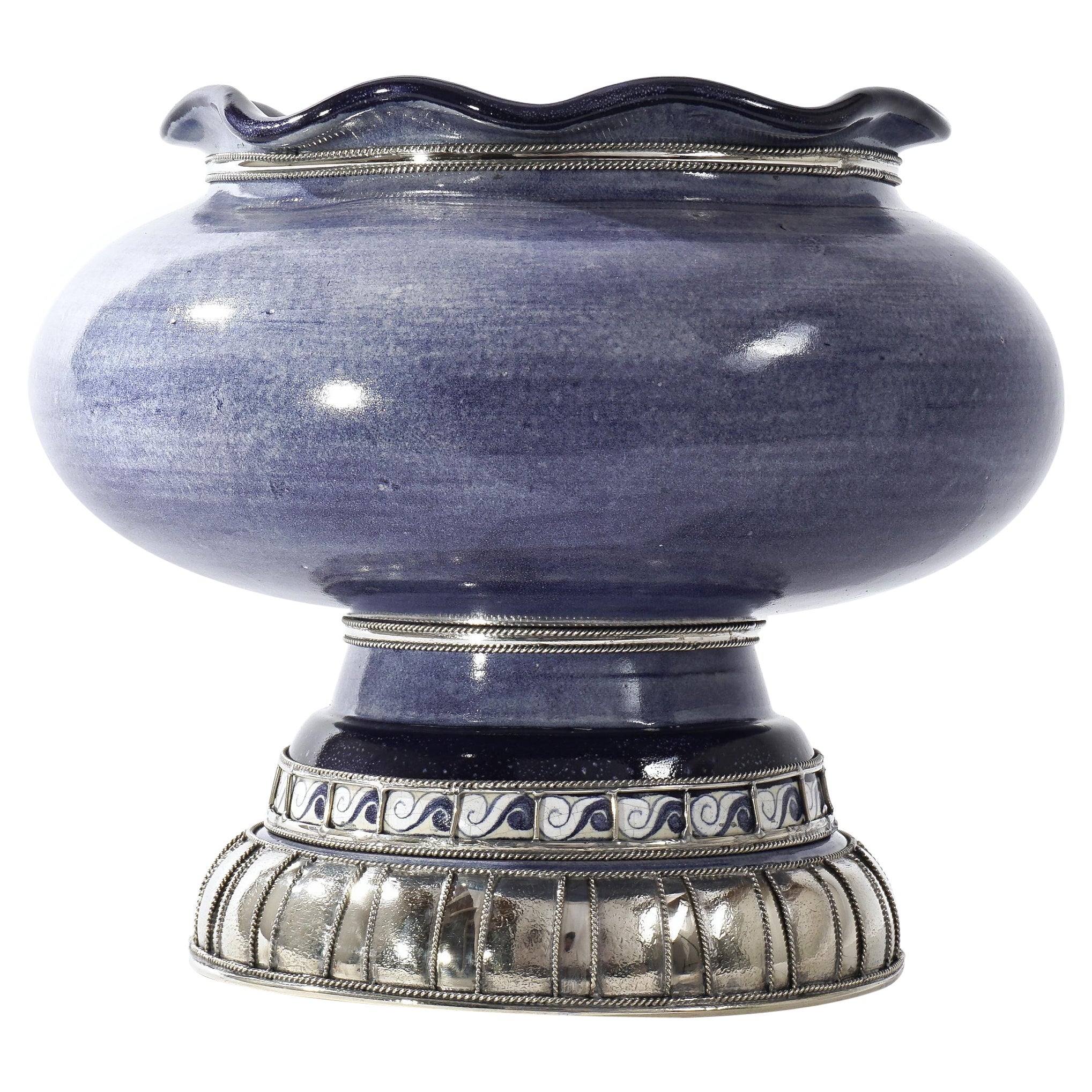 Ceramic and White Metal 
Alpaca
 Bowl Centerpiece For Sale