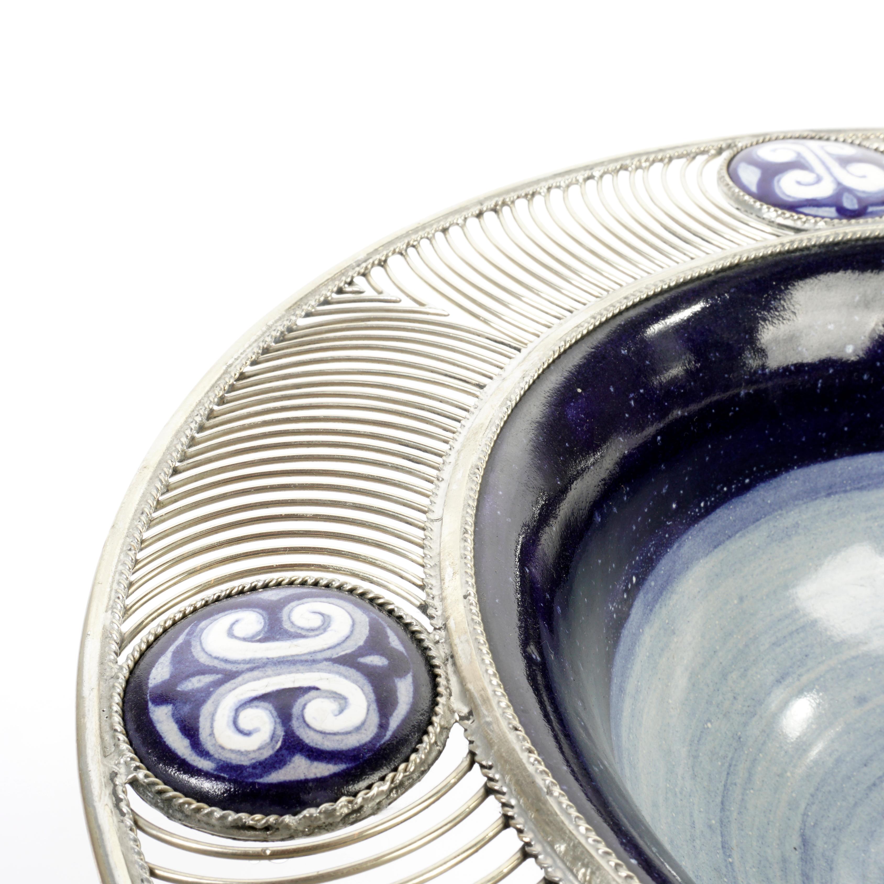 Glazed Ceramic and White Metal 'Alpaca' Bowl Centrepiece