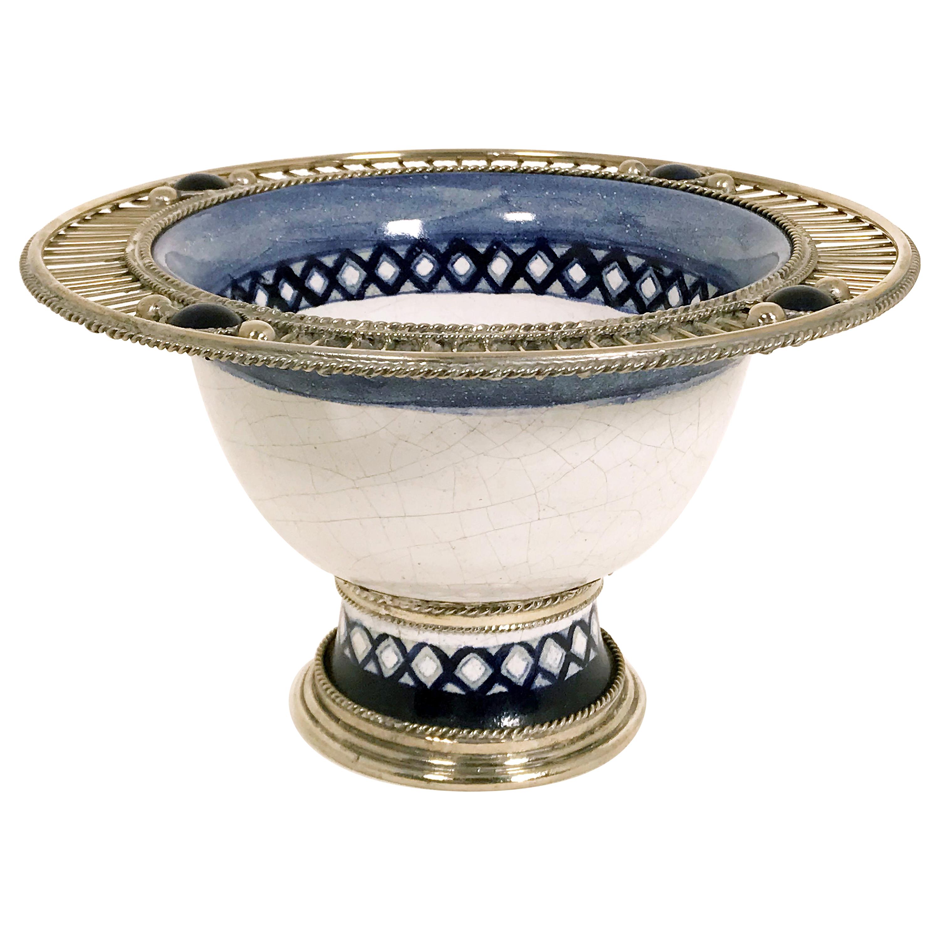 Ceramic and White Metal 'alpaca' Bowl Centrepiece