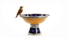 Ceramic and White Metal 'Alpaca' Bowl with Bird Centrepiece