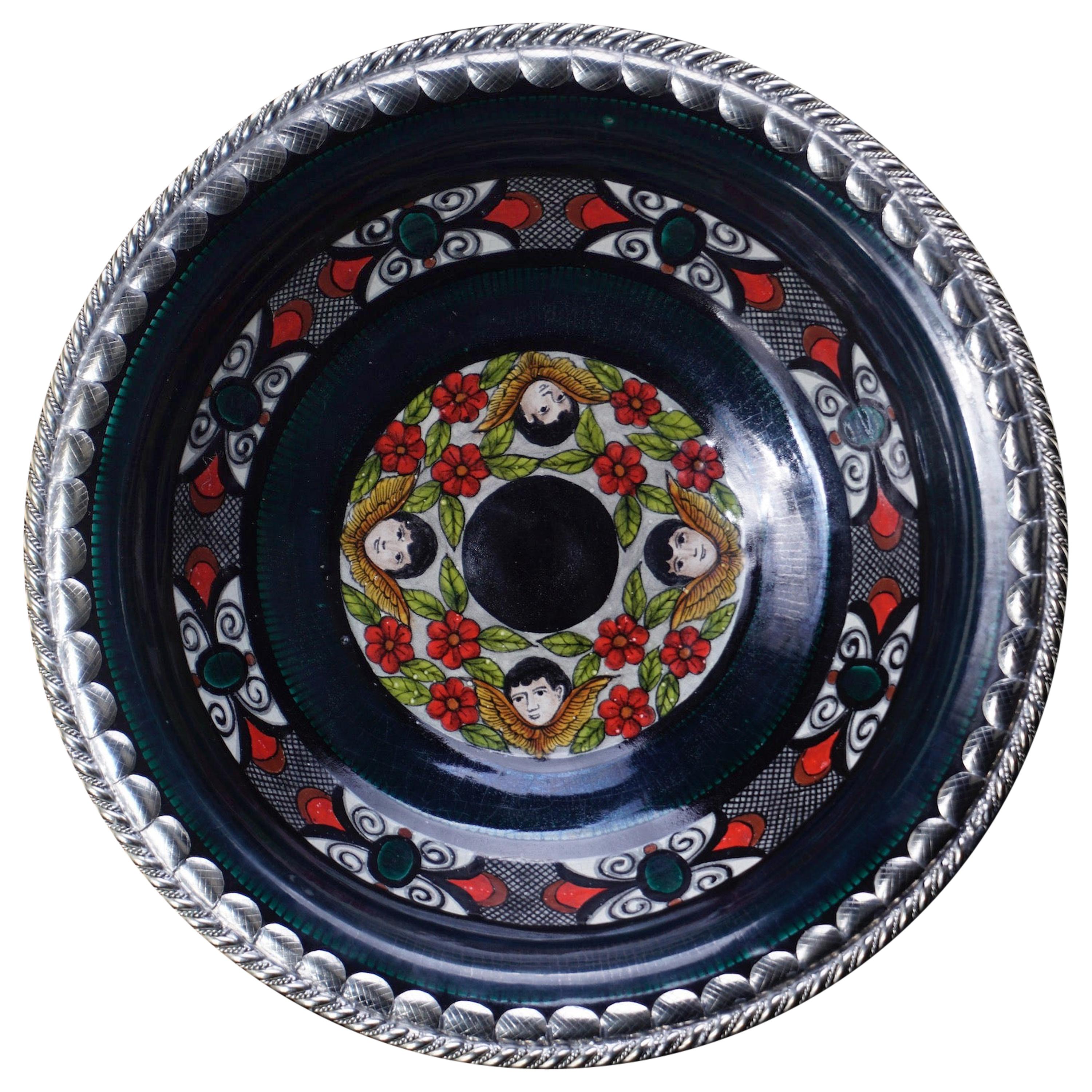 Ceramic and White Metal 
Alpaca
 Cherubs Bowl Centrepiece For Sale