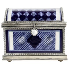Ceramic and White Metal 'Alpaca' Chest Blue and White