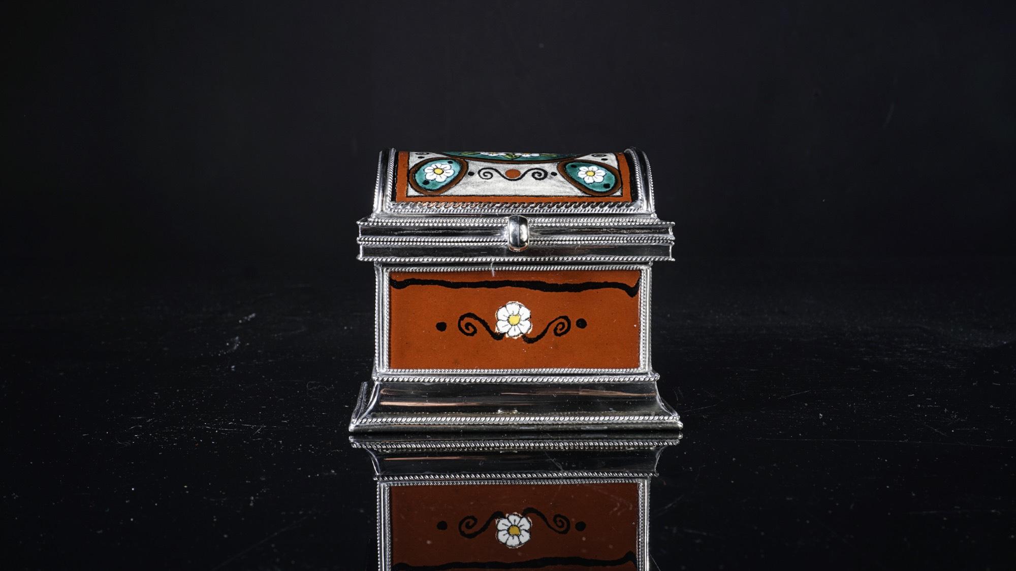 Mexican Ceramic and White Metal 'Alpaca' Chest